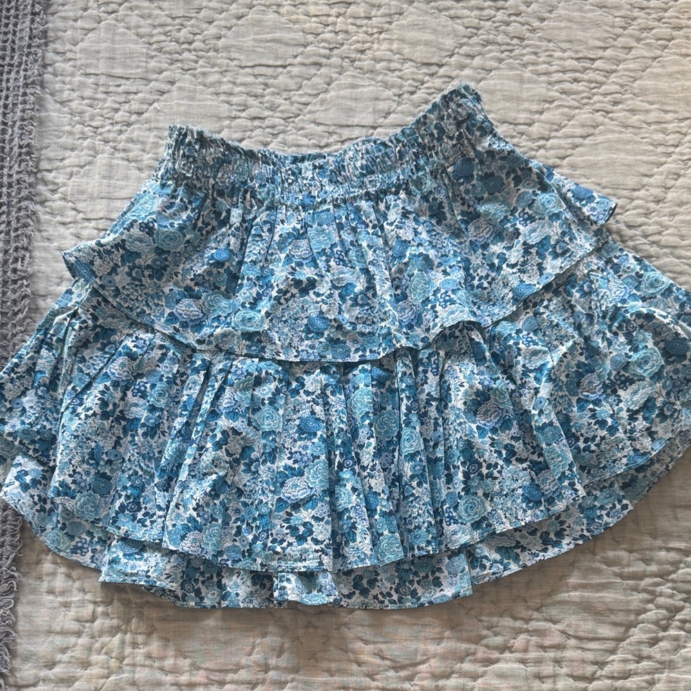 LoveShackFancy Blue Floral Skater Skirt